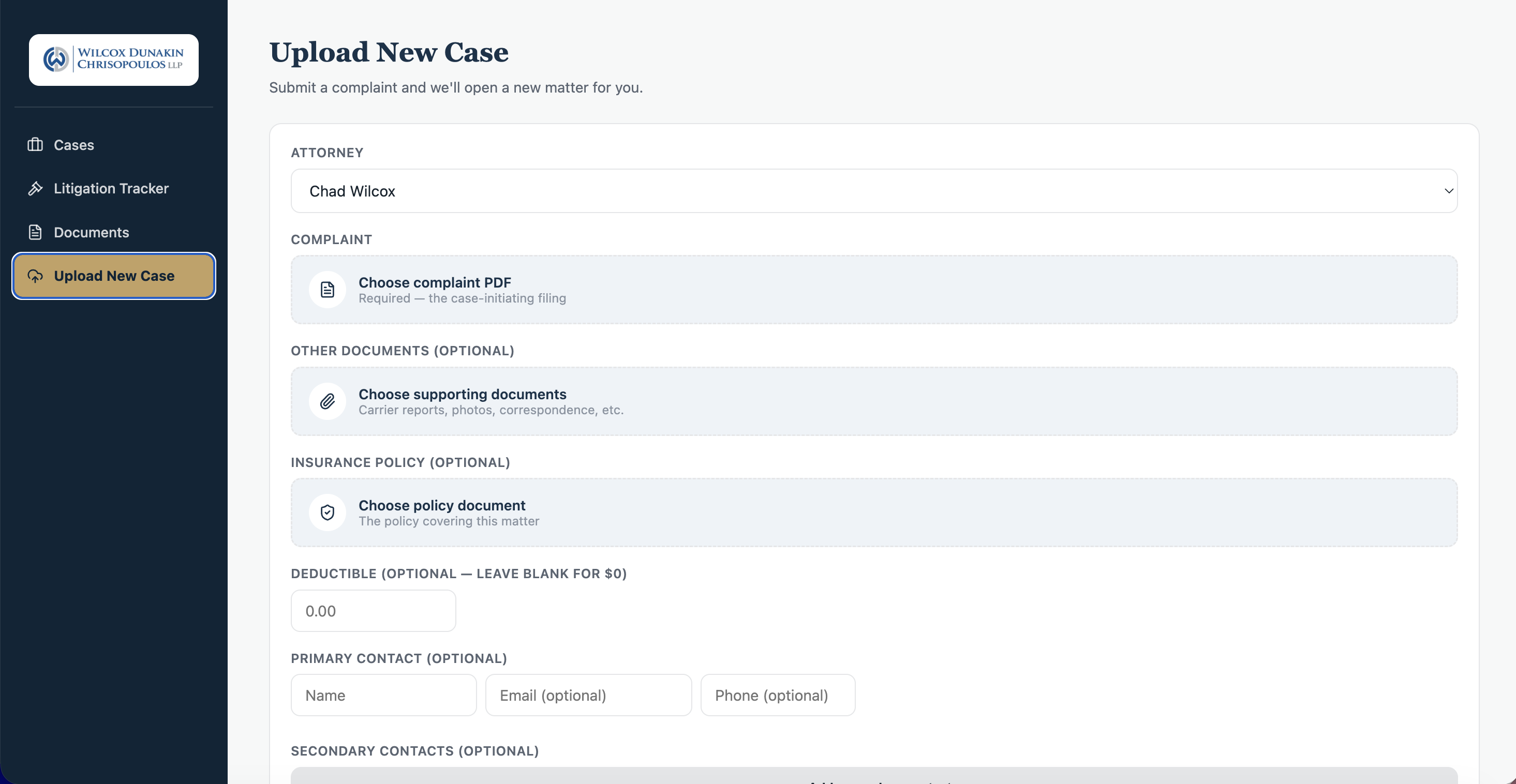 FirmRx adjuster new case upload form