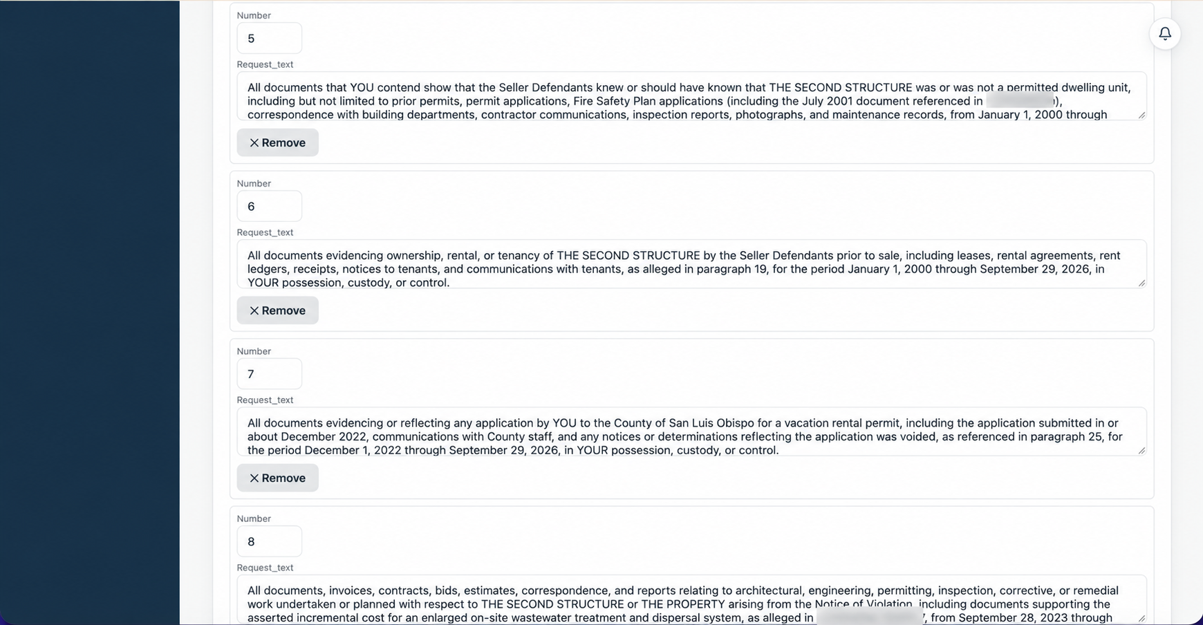FirmRx editor for reviewing and editing drafted discovery requests