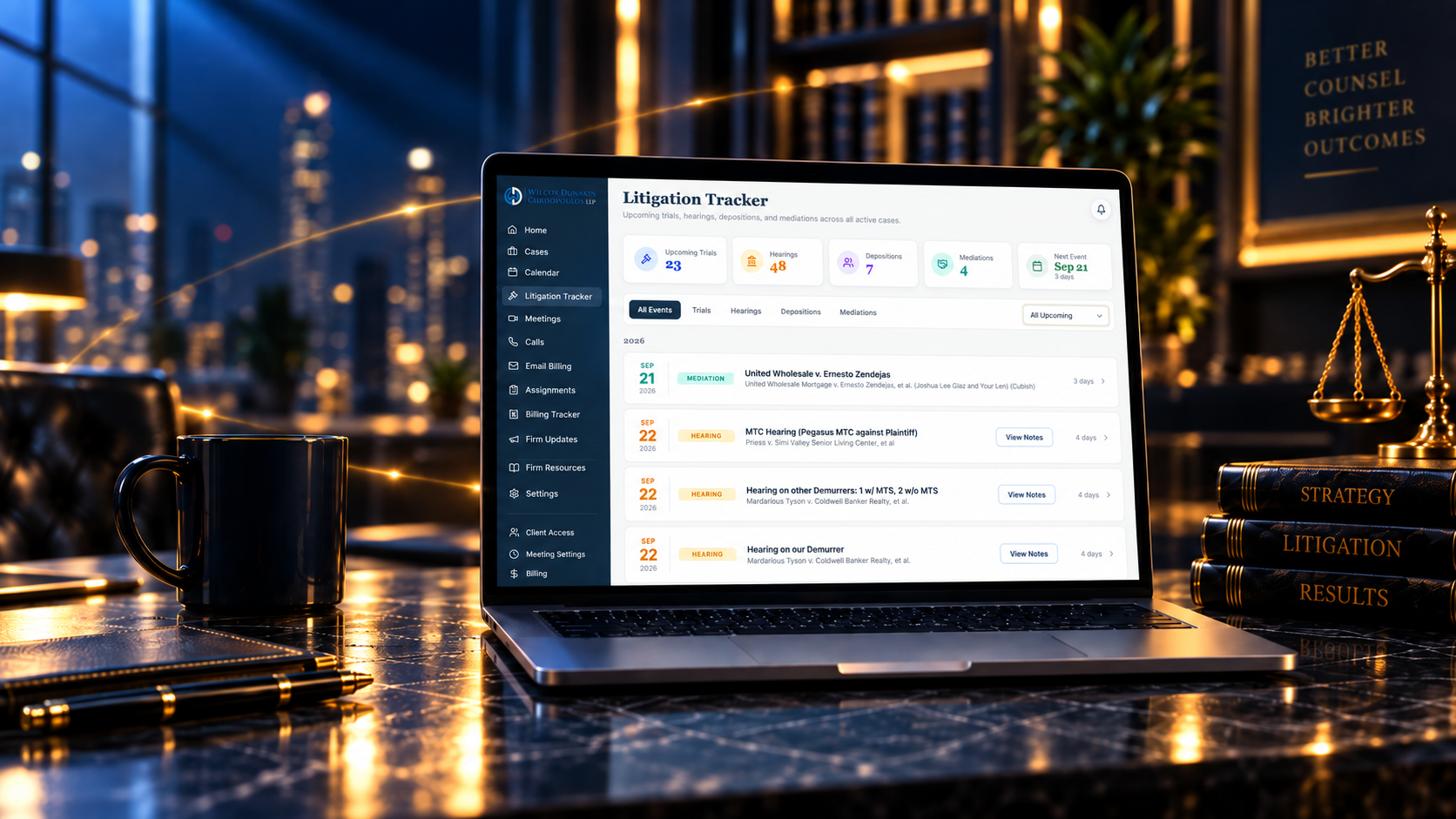 FirmRx Litigation Tracker interface